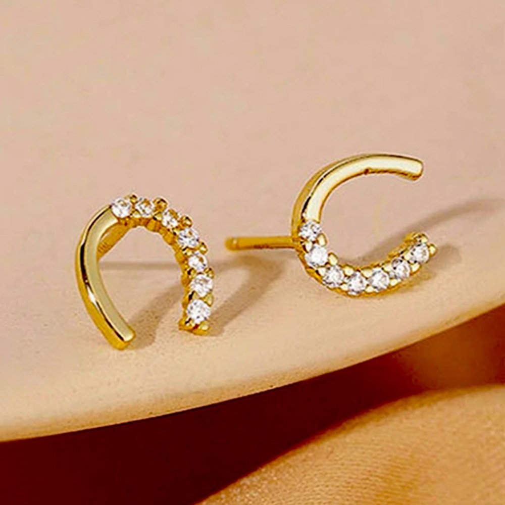 Horseshoe Gold and Cubic Zirconia Earrings, Horseshoe Earrings